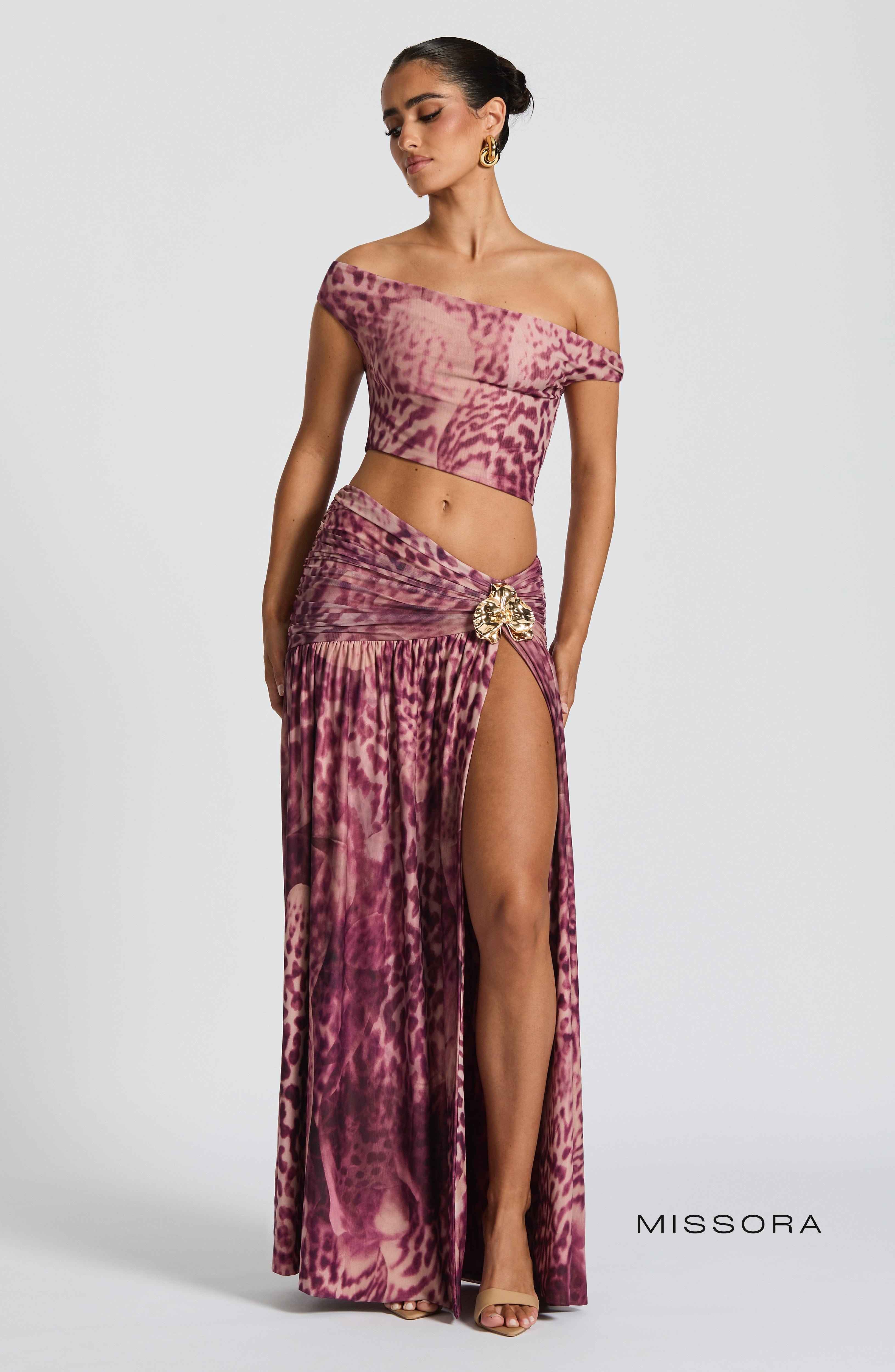 Missora Karol Floral Ruched Maxi Skirt
