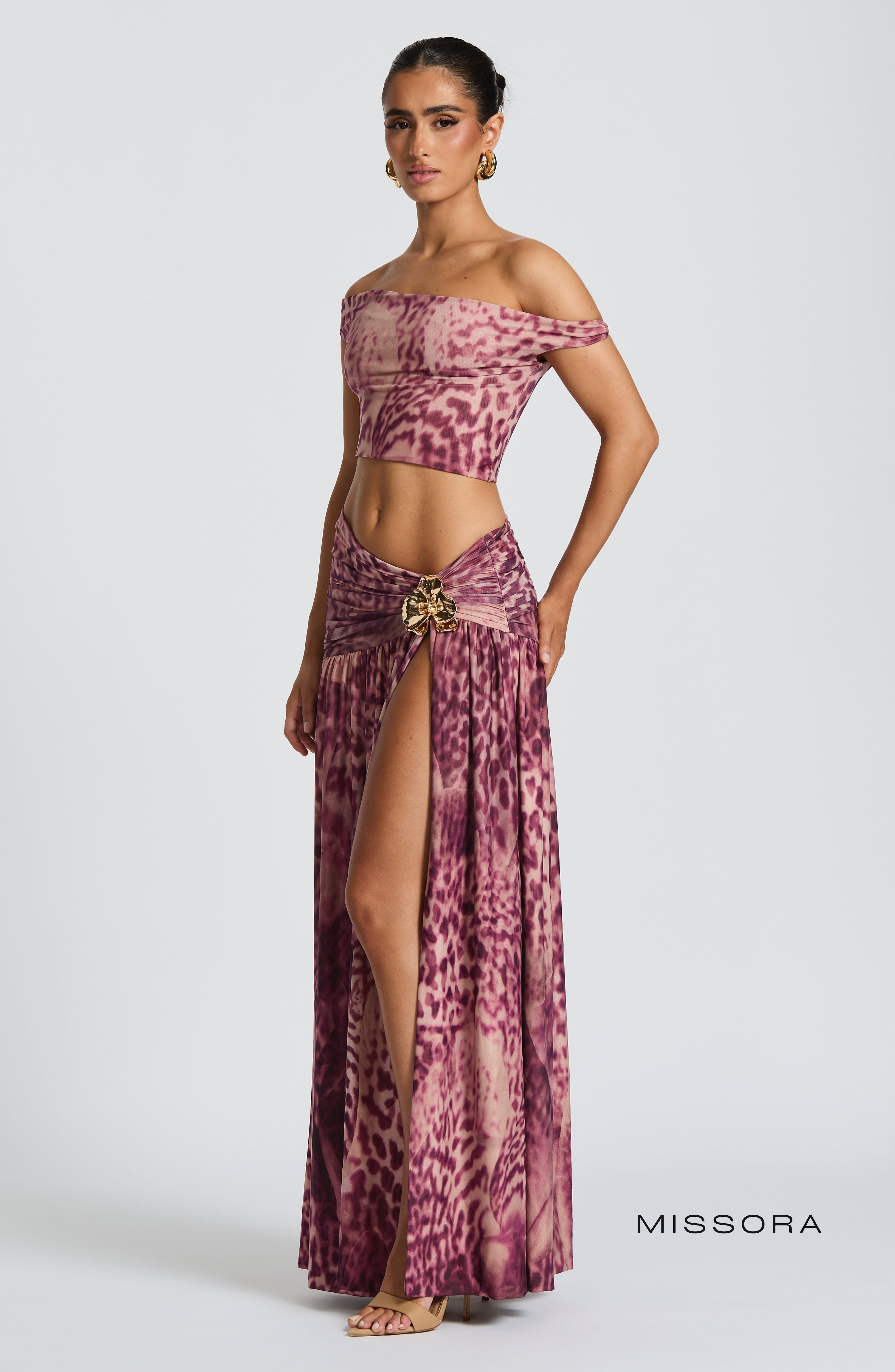Missora Karol Floral Ruched Maxi Skirt