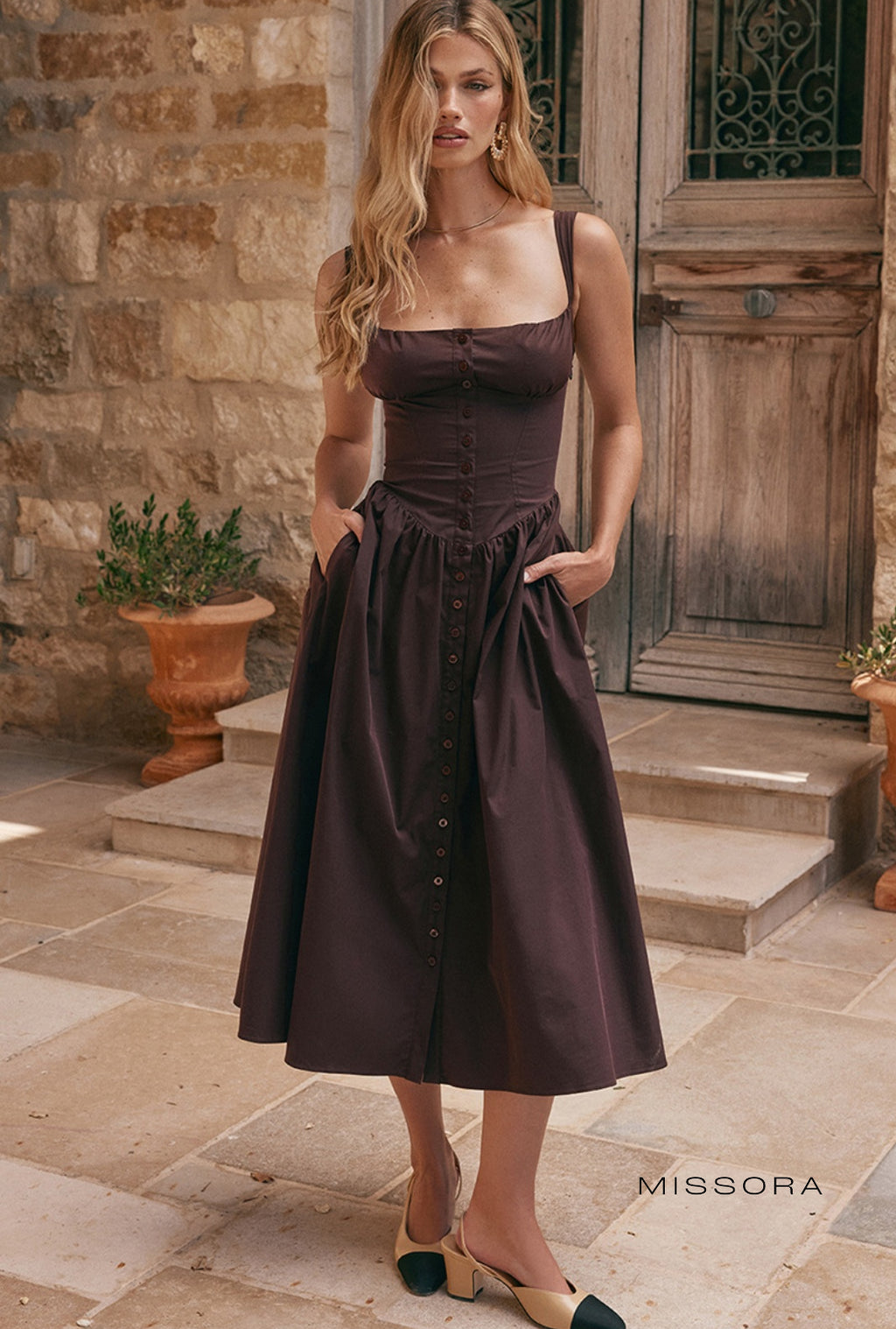 Kaylanie Kare Yaka Korse Detay Elbise [YJJY266J]