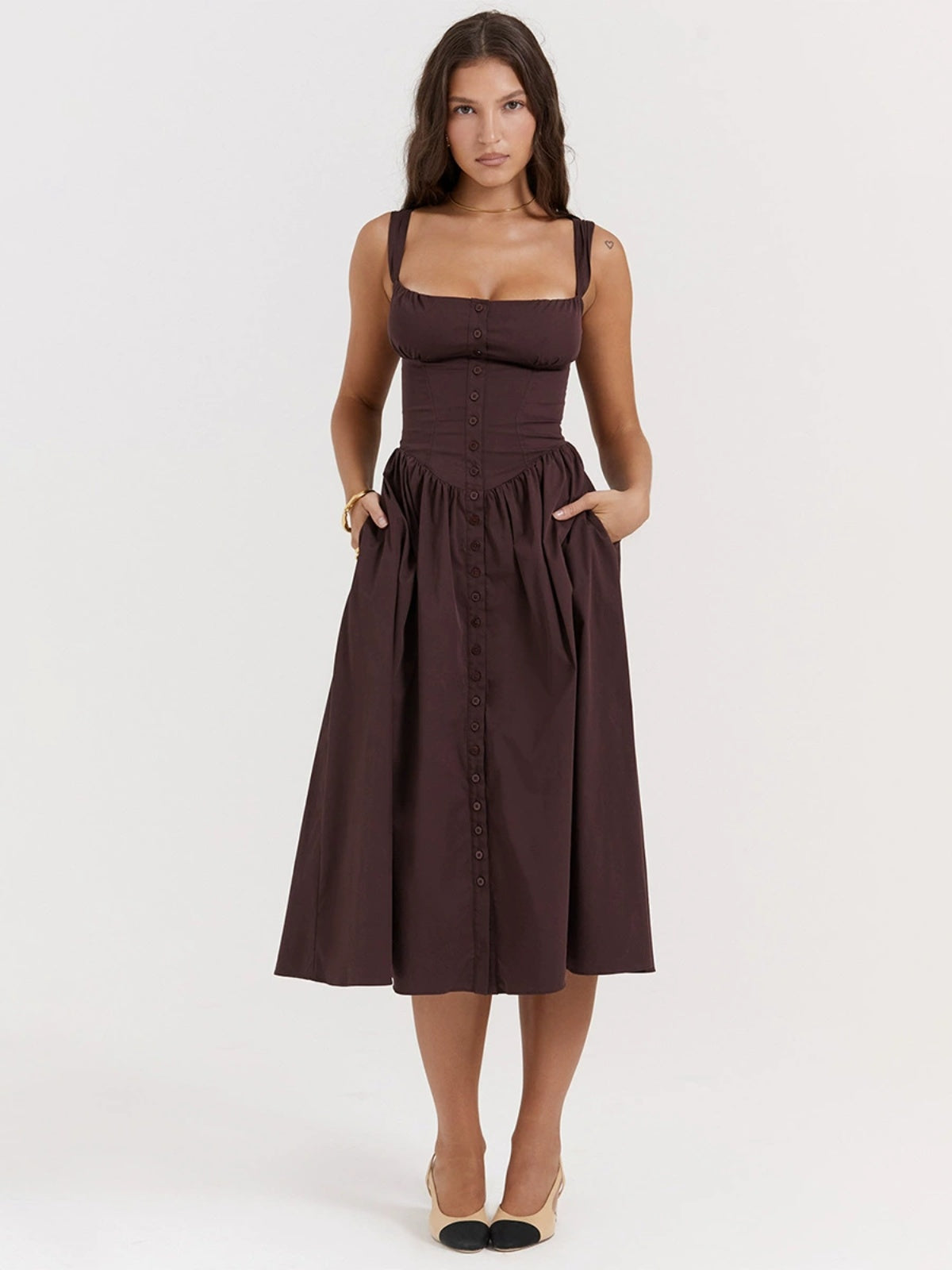 Kaylanie Kare Yaka Korse Detay Elbise [ENNDXTPF]