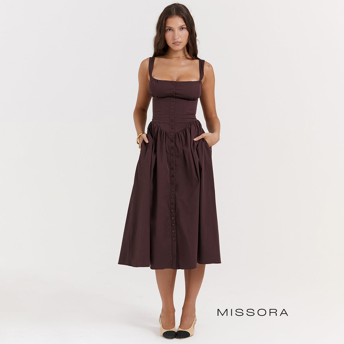 Kaylanie Kare Yaka Korse Detay Elbise [J2G5GH53]