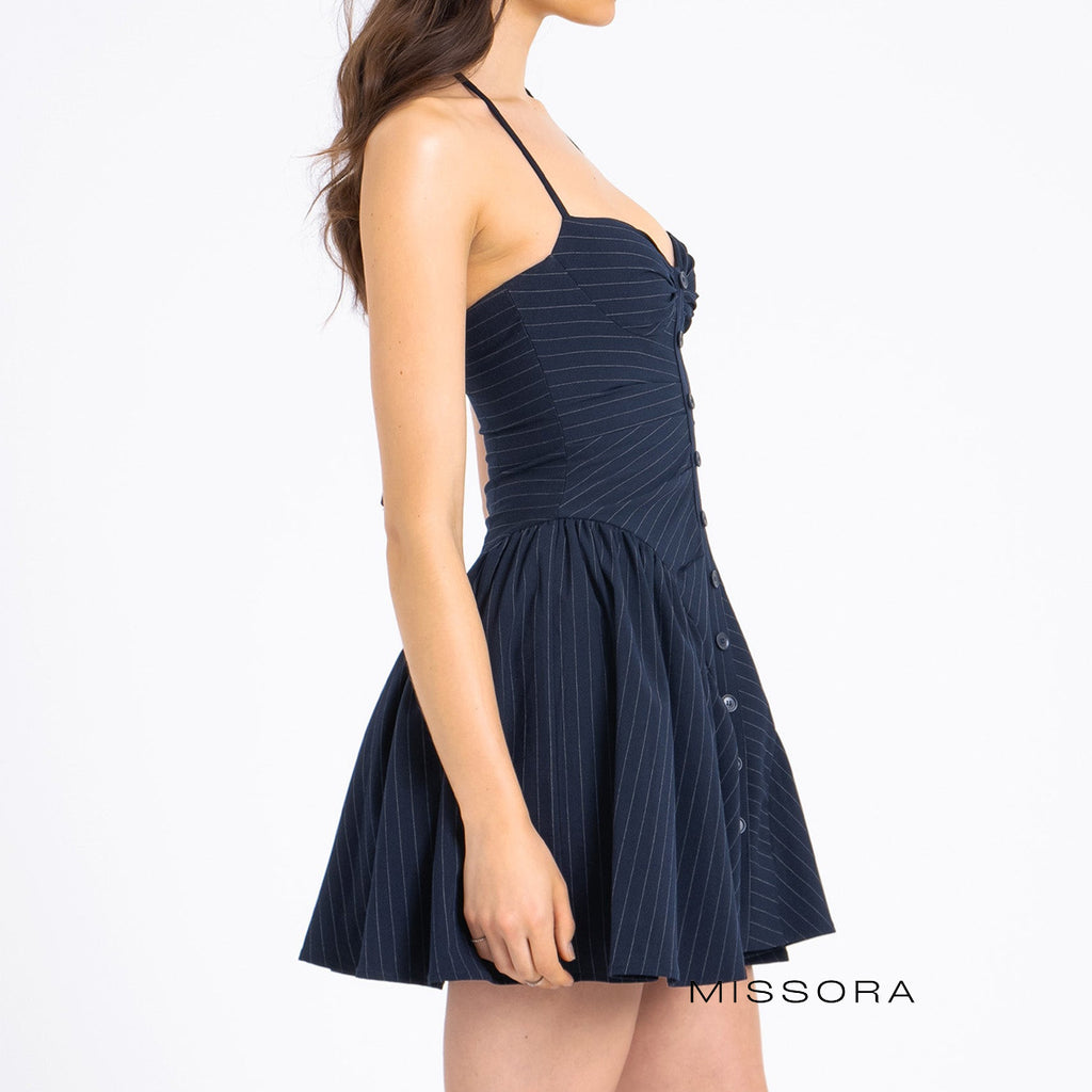 Keilani Çizgili Halter Mini Elbise [ERUJUI6R]