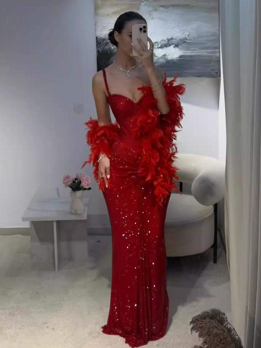 Kelise Işıltılı Askılı Maxi Elbise [WTUNKC39]