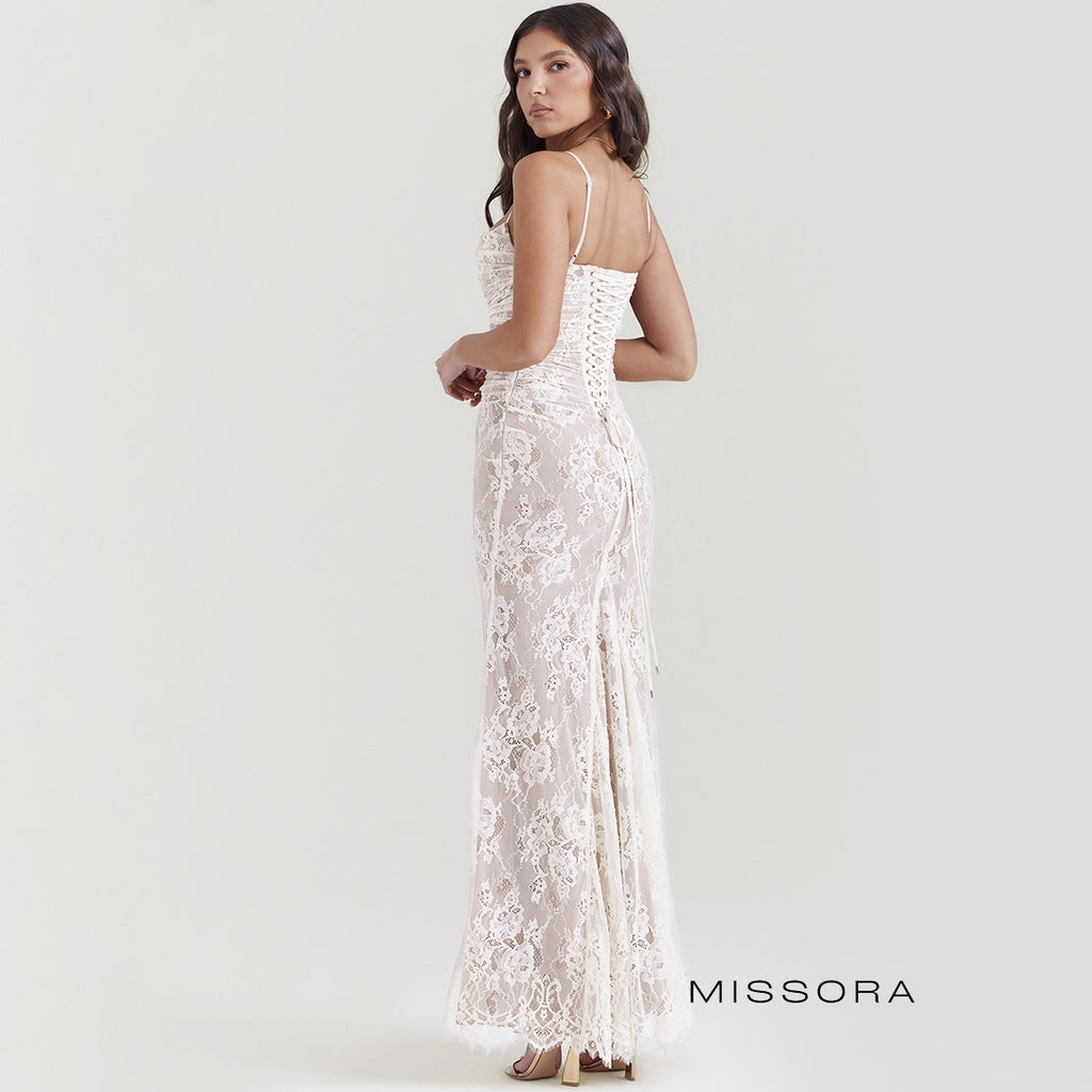 Kelsie Sheer Dantel Maxi Elbise [OQTV1SVP]