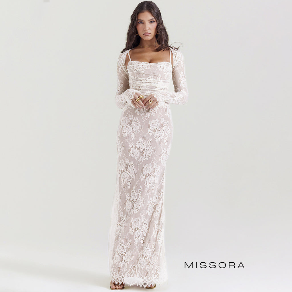 Kelsie Sheer Dantel Maxi Elbise [0TMIA2LU]