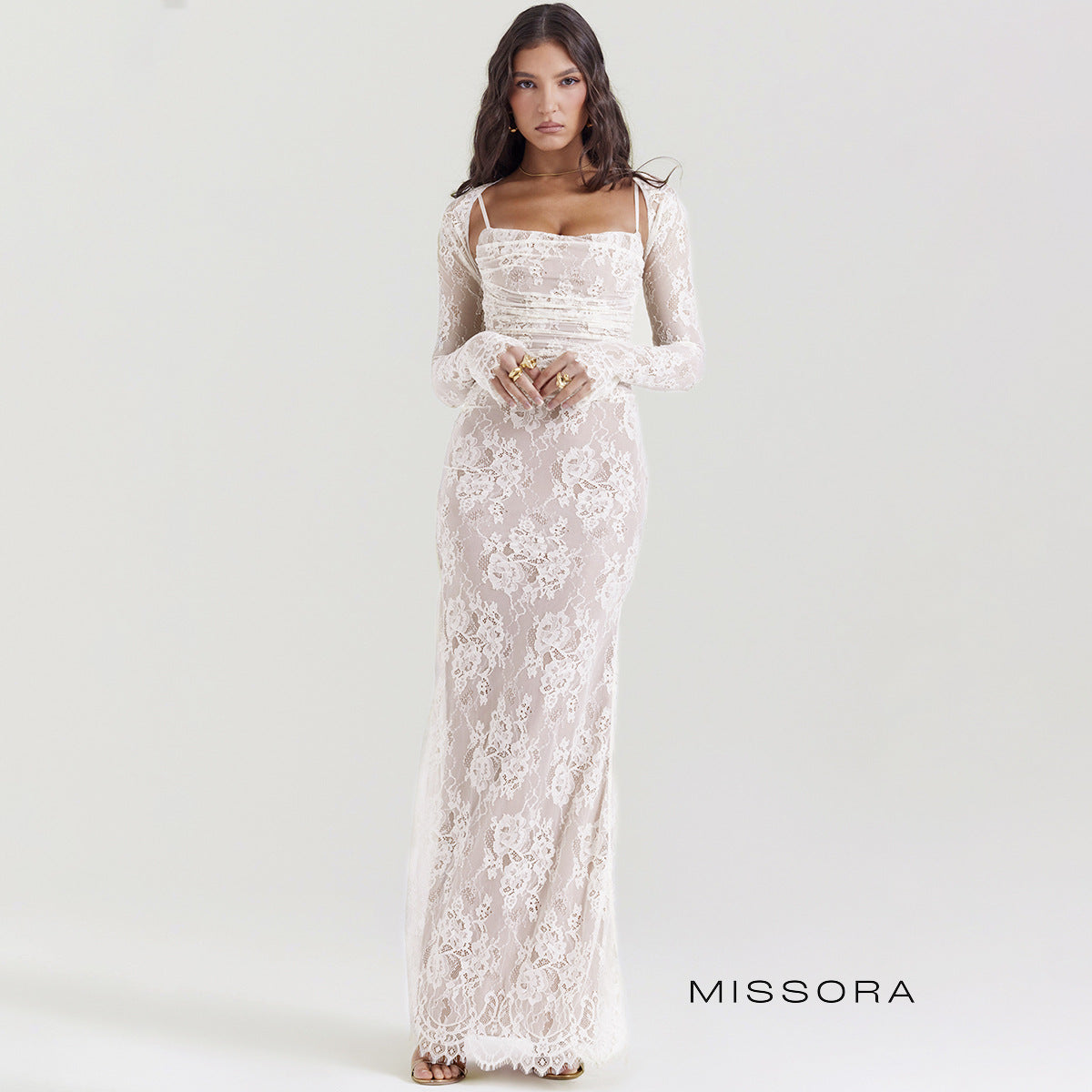 Kelsie Sheer Dantel Maxi Elbise [0TMIA2LU]