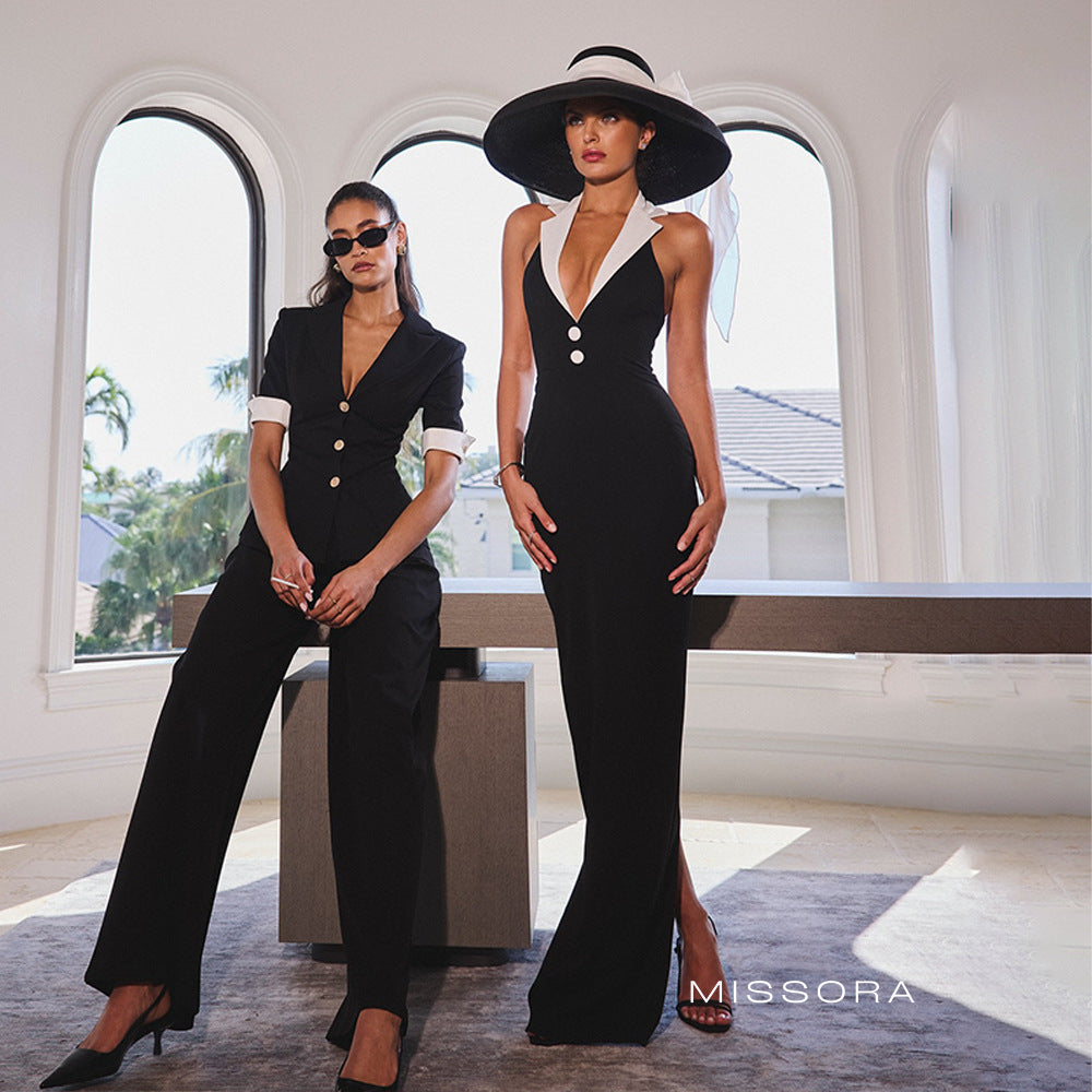 Kingsley Halter Yırtmaçlı Elbise [YNZVAN36]