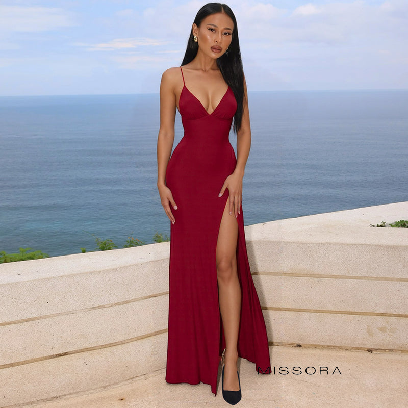 Kira Askılı Yırtmaçlı Maksi Elbise [N6OCBUKM]