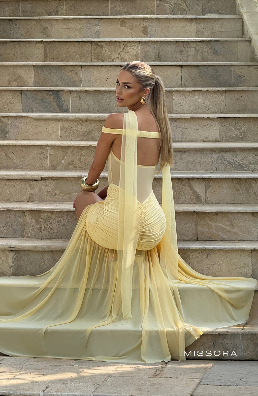 Missora Lakota Ruched Mesh Maxi Dress