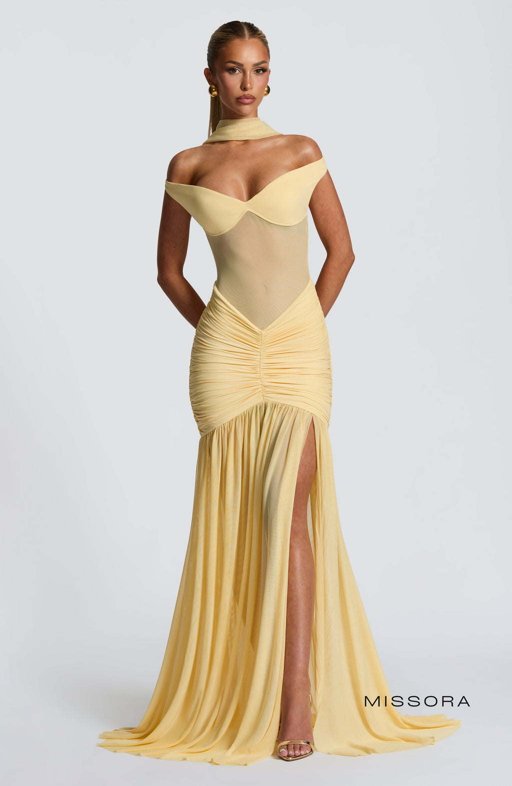 Missora Lakota Ruched Mesh Maxi Dress