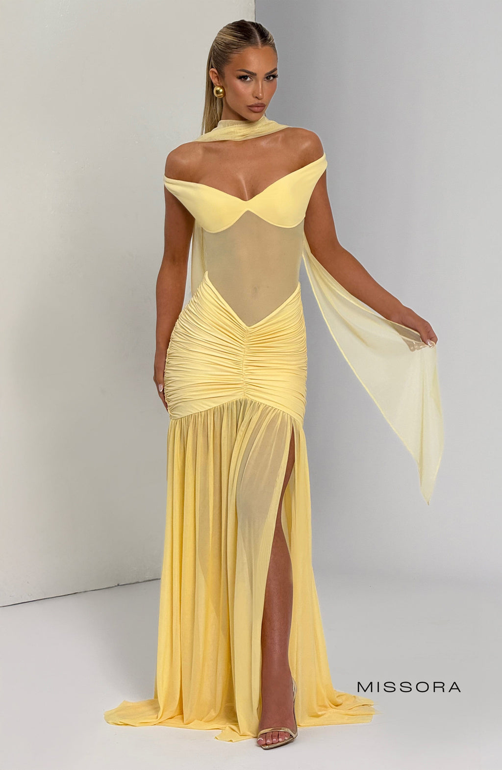 Missora Lakota Ruched Mesh Maxi Dress