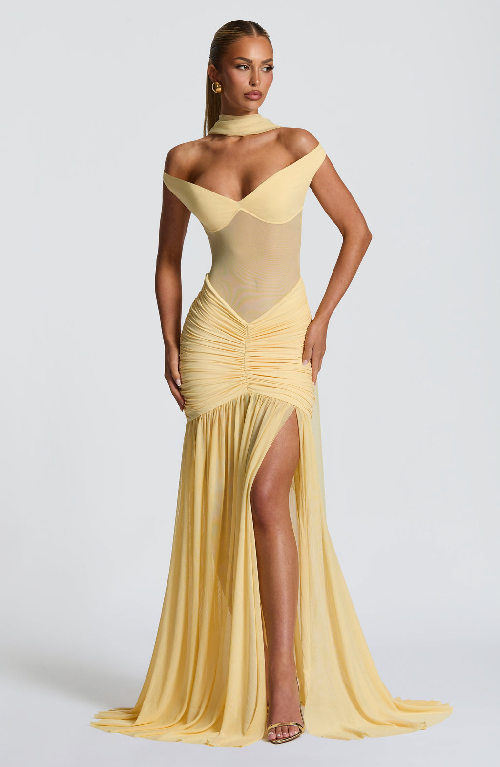 Missora Lakota Ruched Mesh Maxi Dress