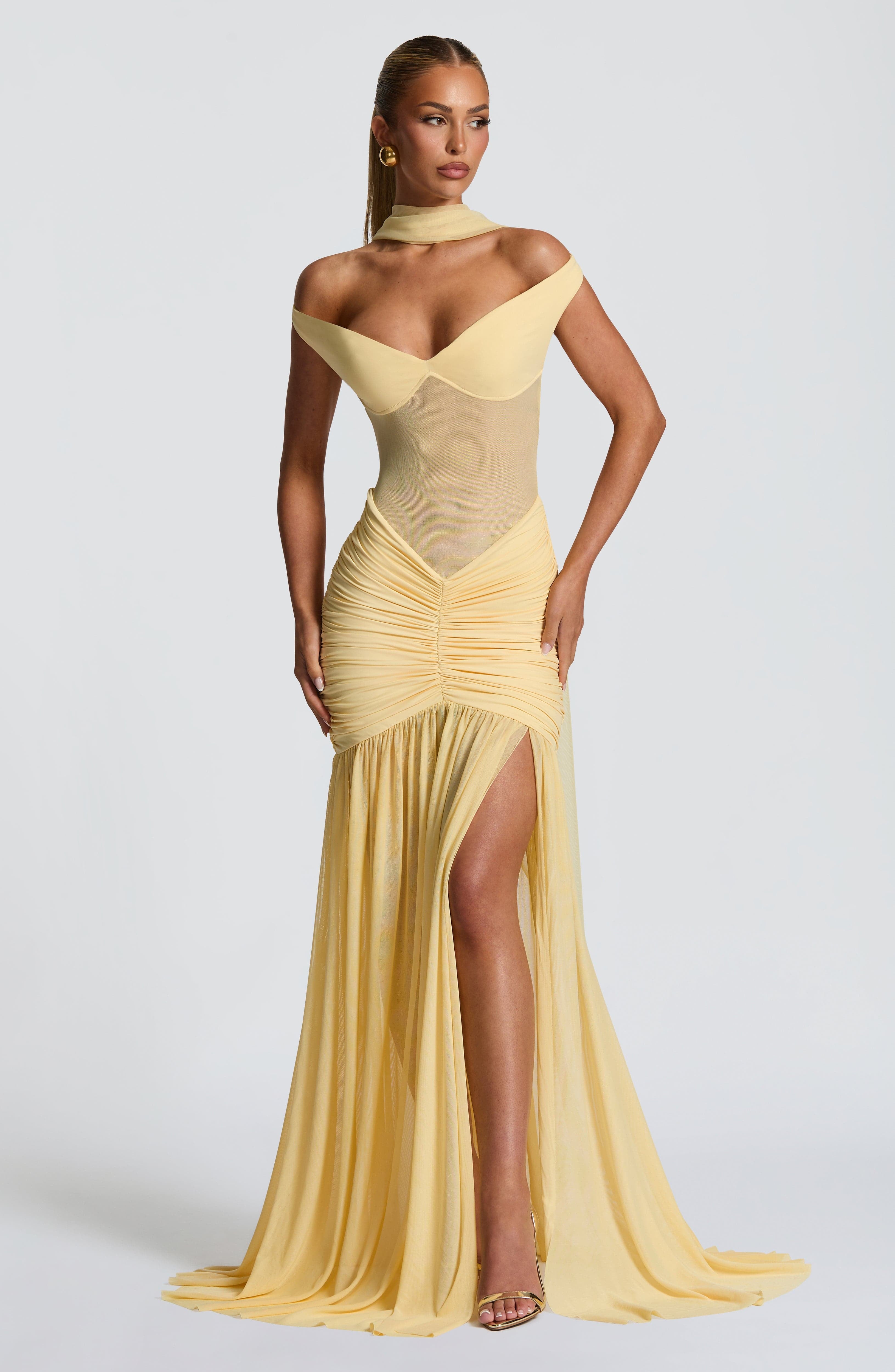 Missora Lakota Ruched Mesh Maxi Dress