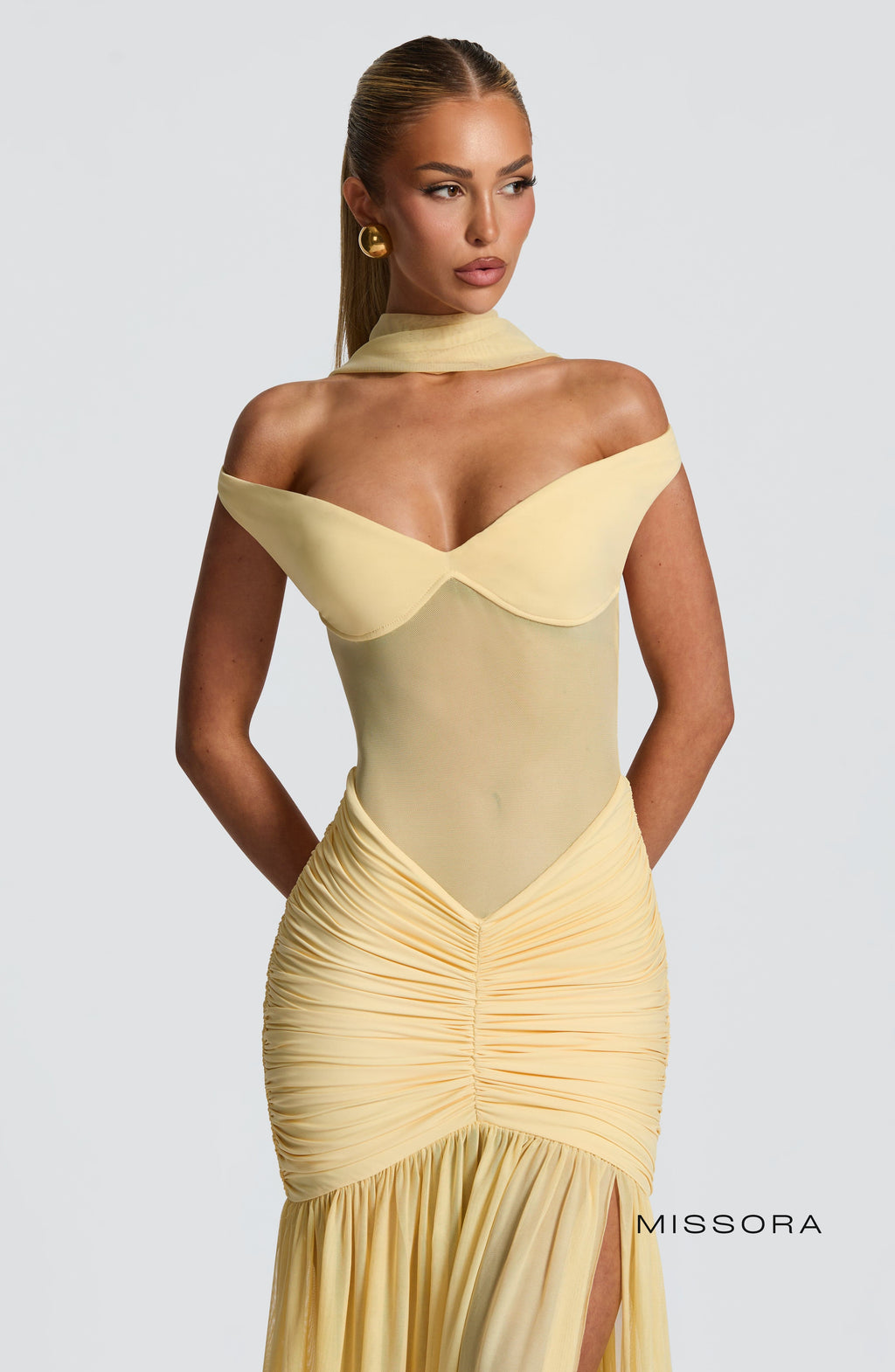 Missora Lakota Ruched Mesh Maxi Dress