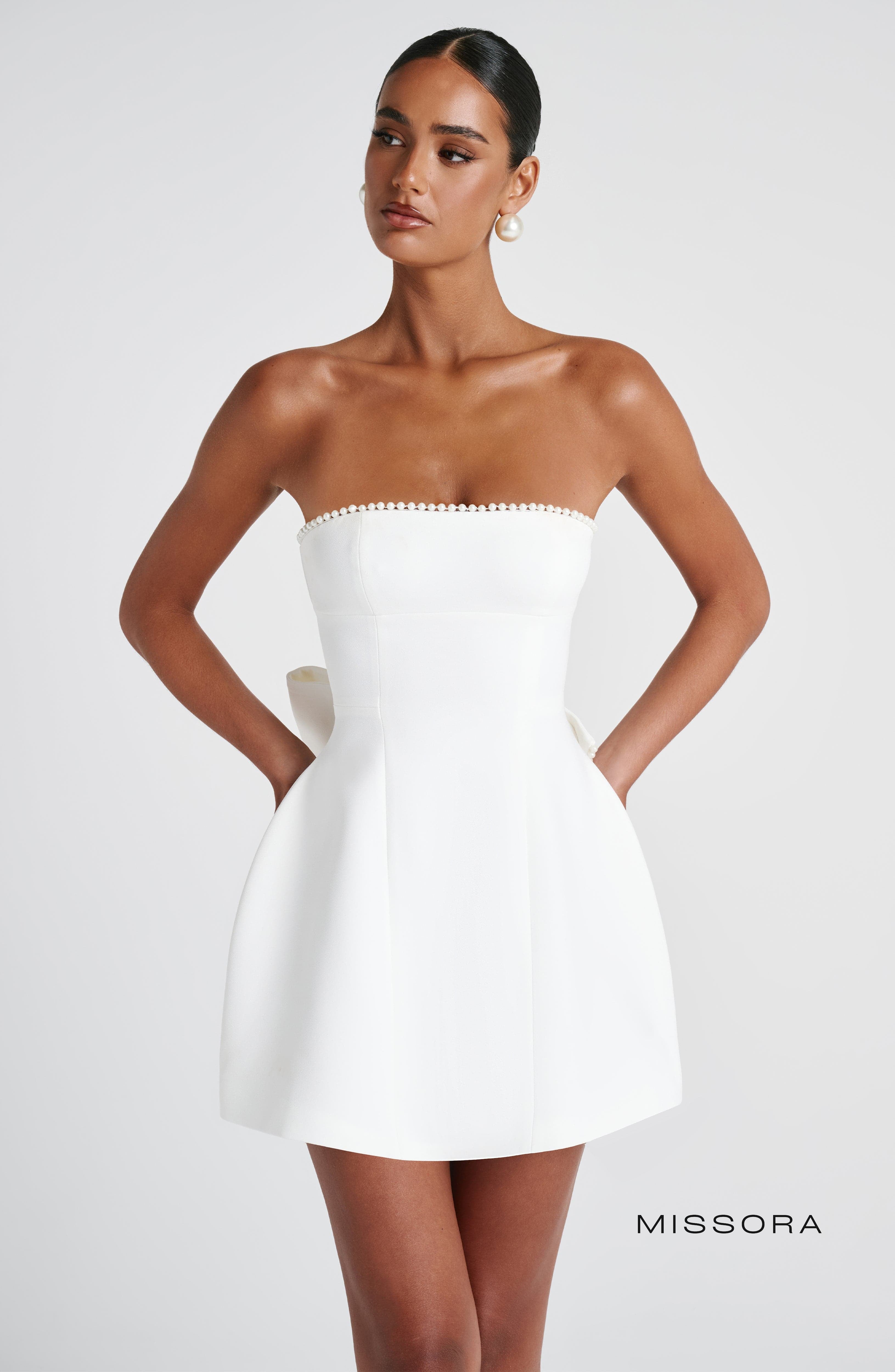 Missora Lea Pearl Trim Bubble Mini Dress