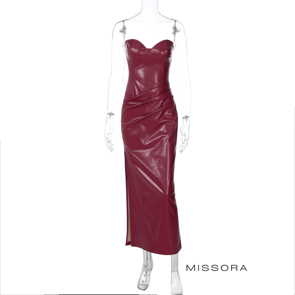 Leandra Straplez Büzgülü Elbise [V9IEQZXF]