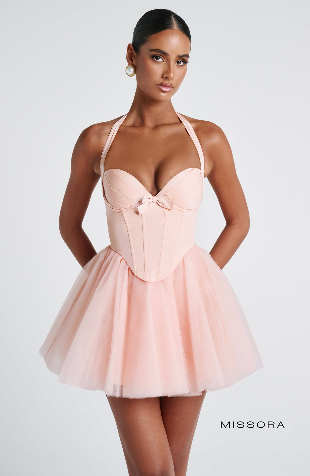 Missora Leelah Tulle Corset Mini Dress - Soft Peach