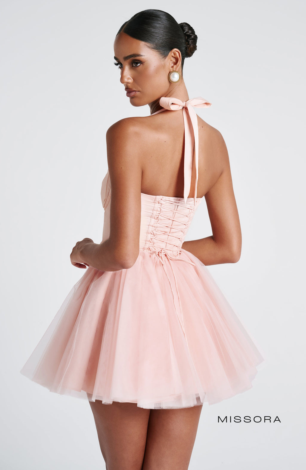 Missora Leelah Tulle Corset Mini Dress - Soft Peach