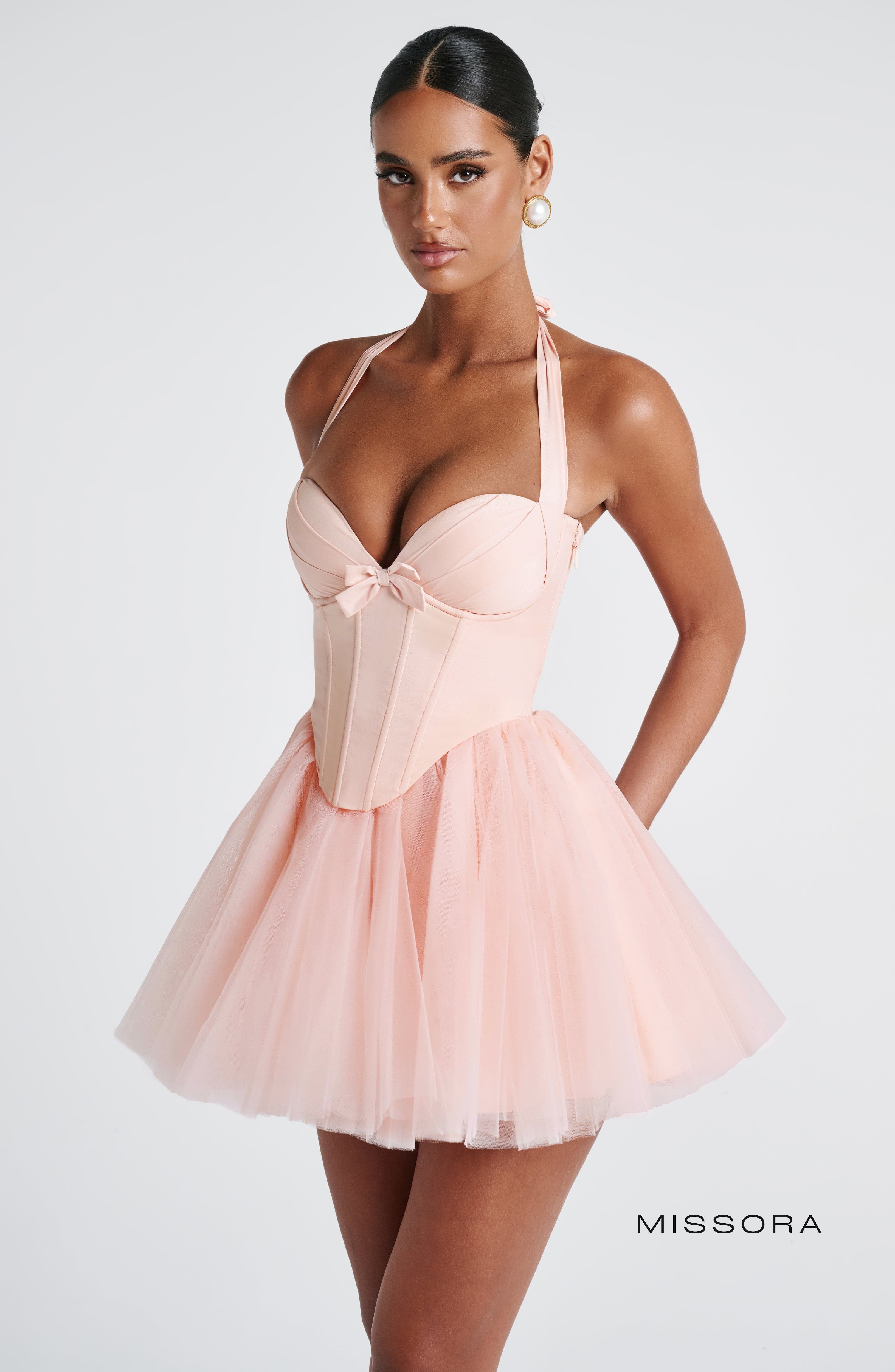 Missora Leelah Tulle Corset Mini Dress - Soft Peach