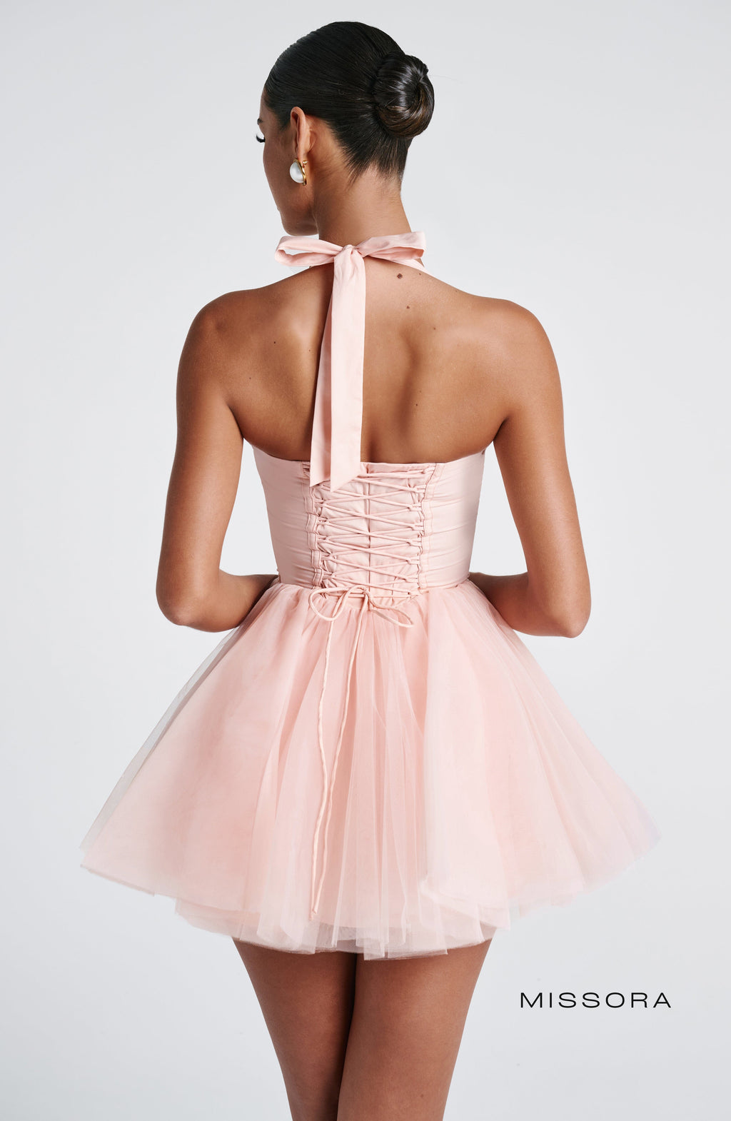 Missora Leelah Tulle Corset Mini Dress - Soft Peach