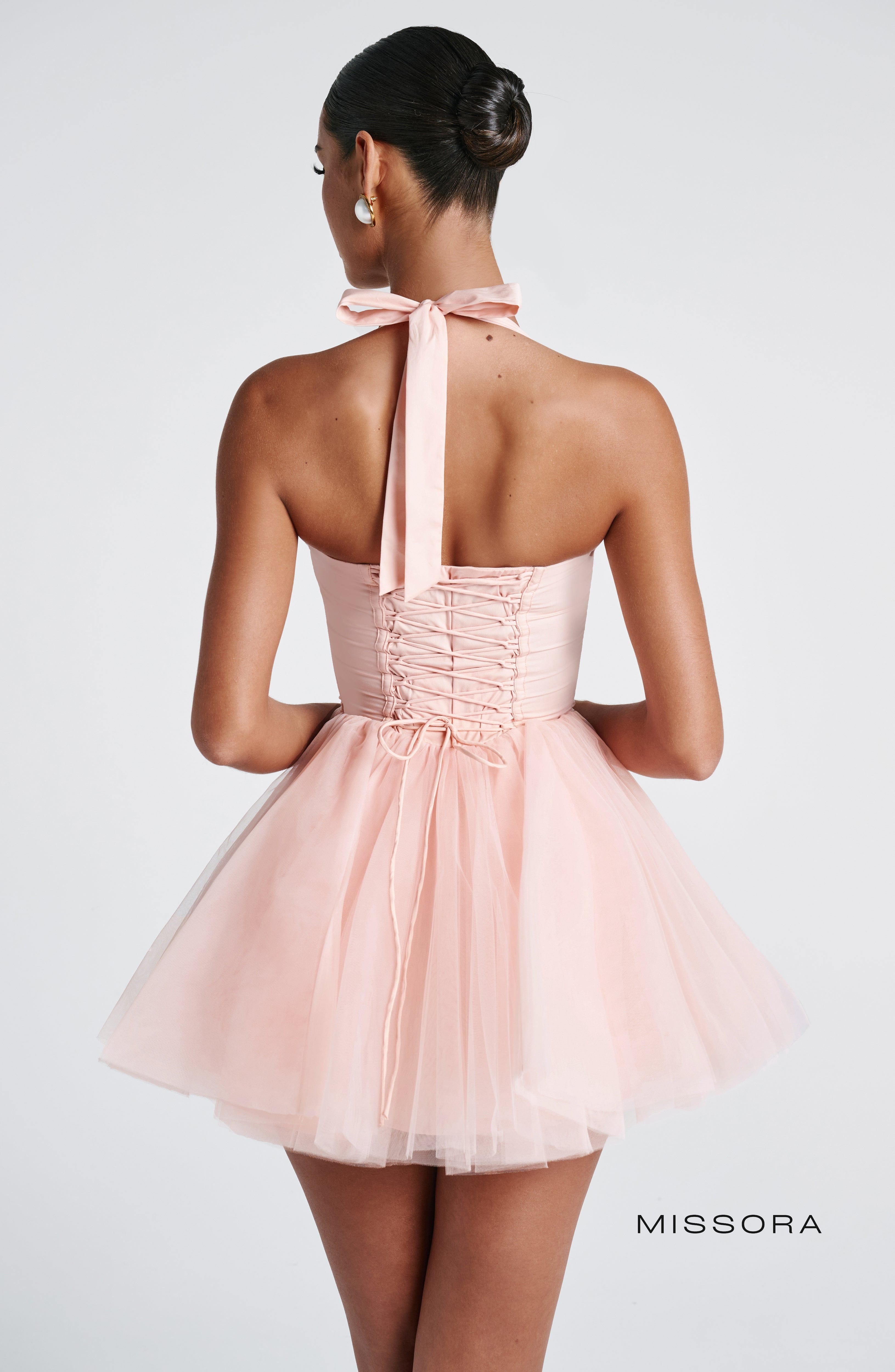 Missora Leelah Tulle Corset Mini Dress - Soft Peach