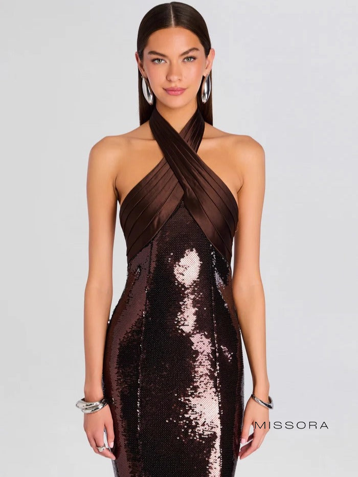 Lexi Pul Payetli Halter Elbise [1UPX0ODN]