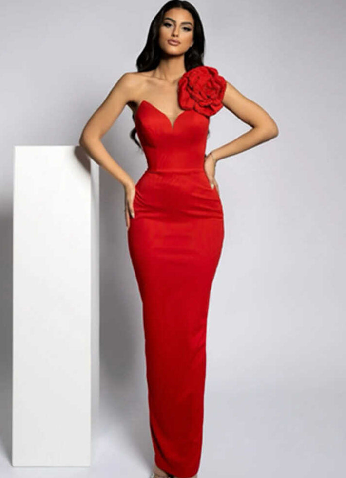 Lilli Tek Omuzlu Taşlı Midi Elbise [7GL9IPU0]