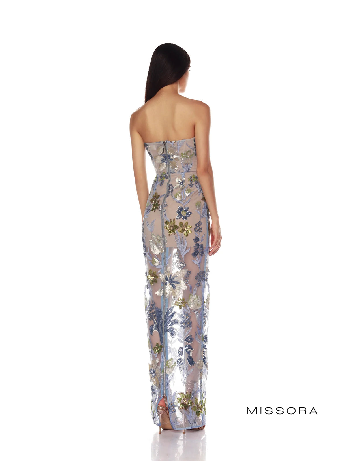 Lucero Straplez Çiçekli Abiye Elbise [9E44BJCA]