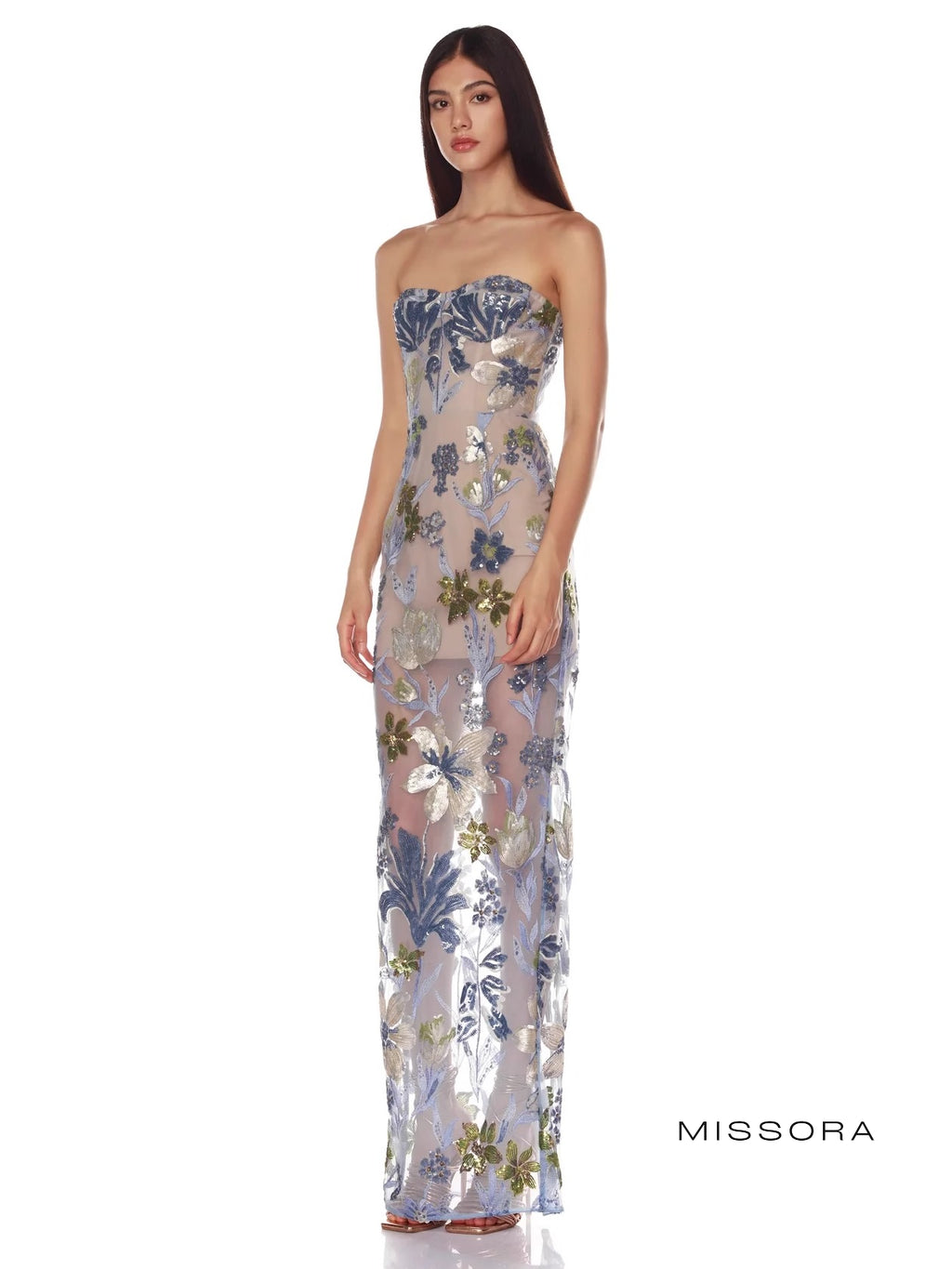 Lucero Straplez Çiçekli Abiye Elbise [Z4FI4KL6]