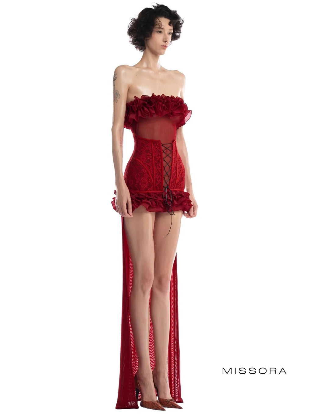 Maizee Straplez Gül Mini Elbise [RR2M6FHA]