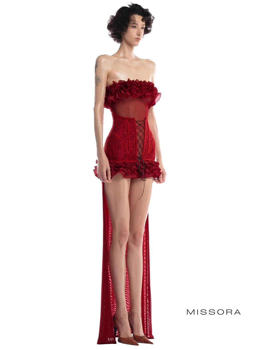 Maizee Straplez Gül Mini Elbise [RR2M6FHA]