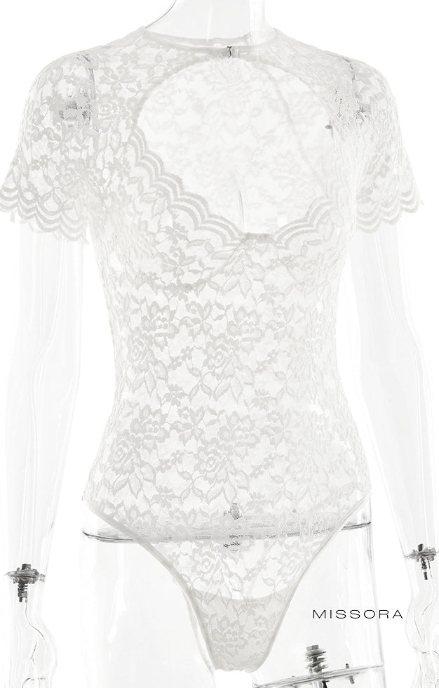 Maizy Dantel Kısa Kollu Bodysuit [FLM3YXQU]