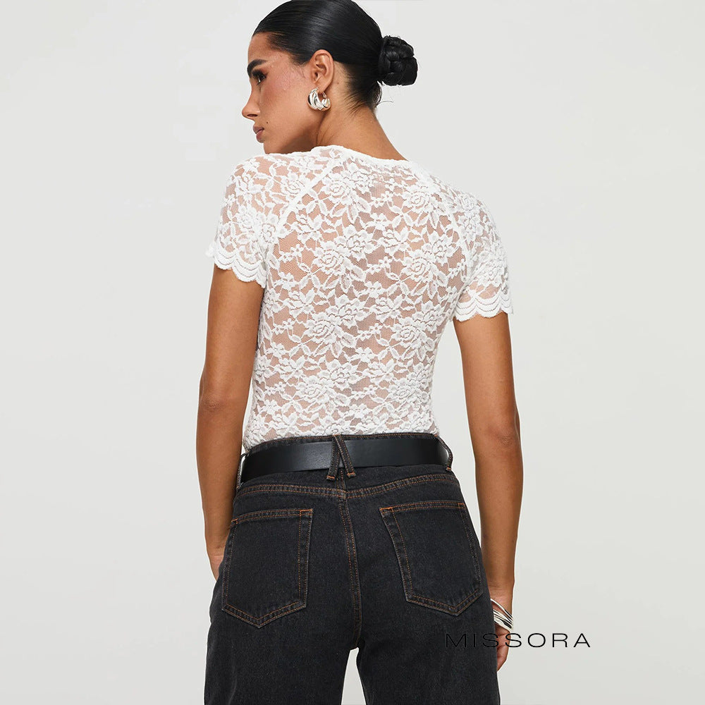 Maizy Dantel Kısa Kollu Bodysuit [PKOK43Z9]