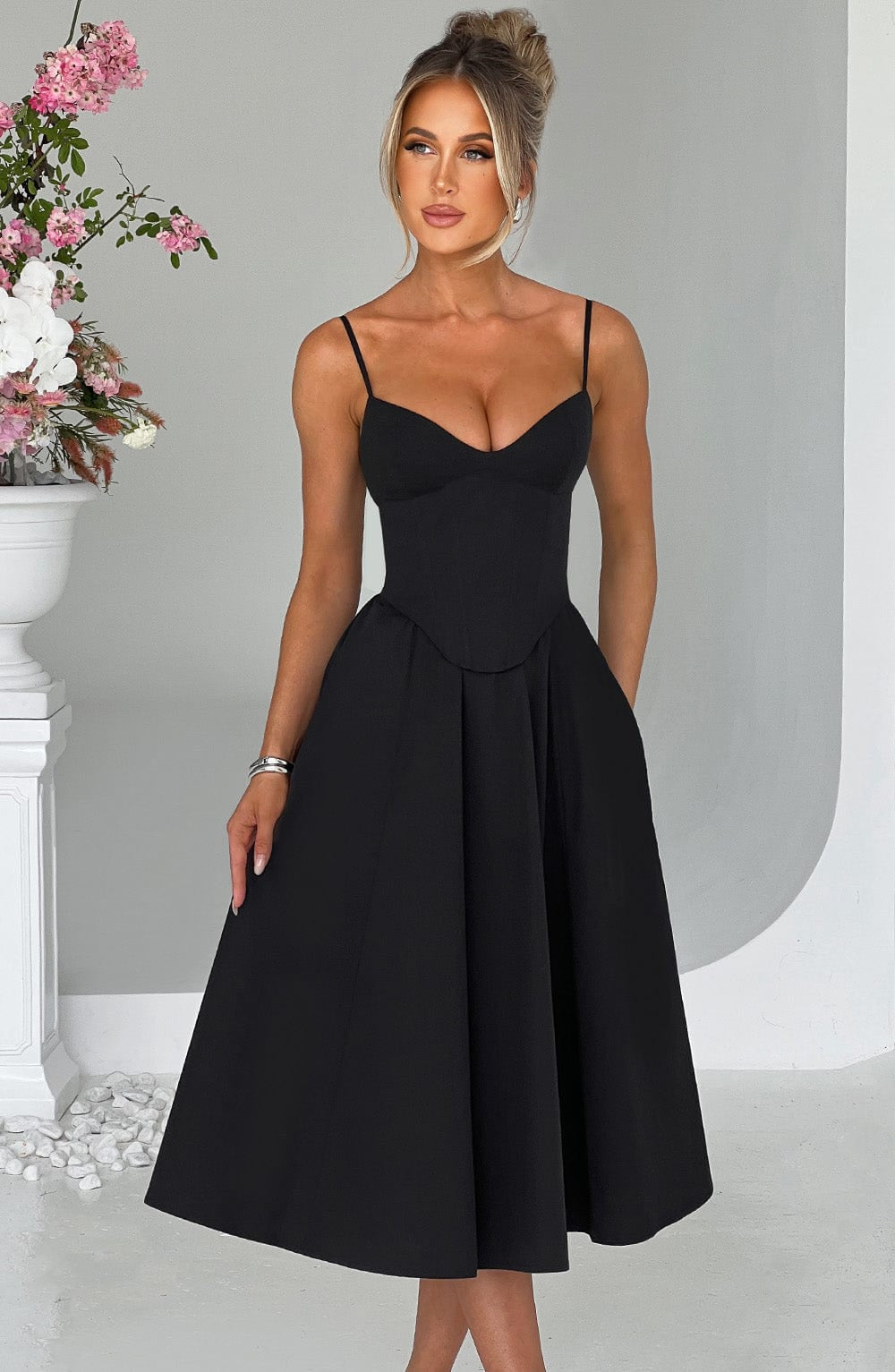 Maliah Structured Corset Midi Dress Missora Maliah Structured Corset Midi Dress Missora
