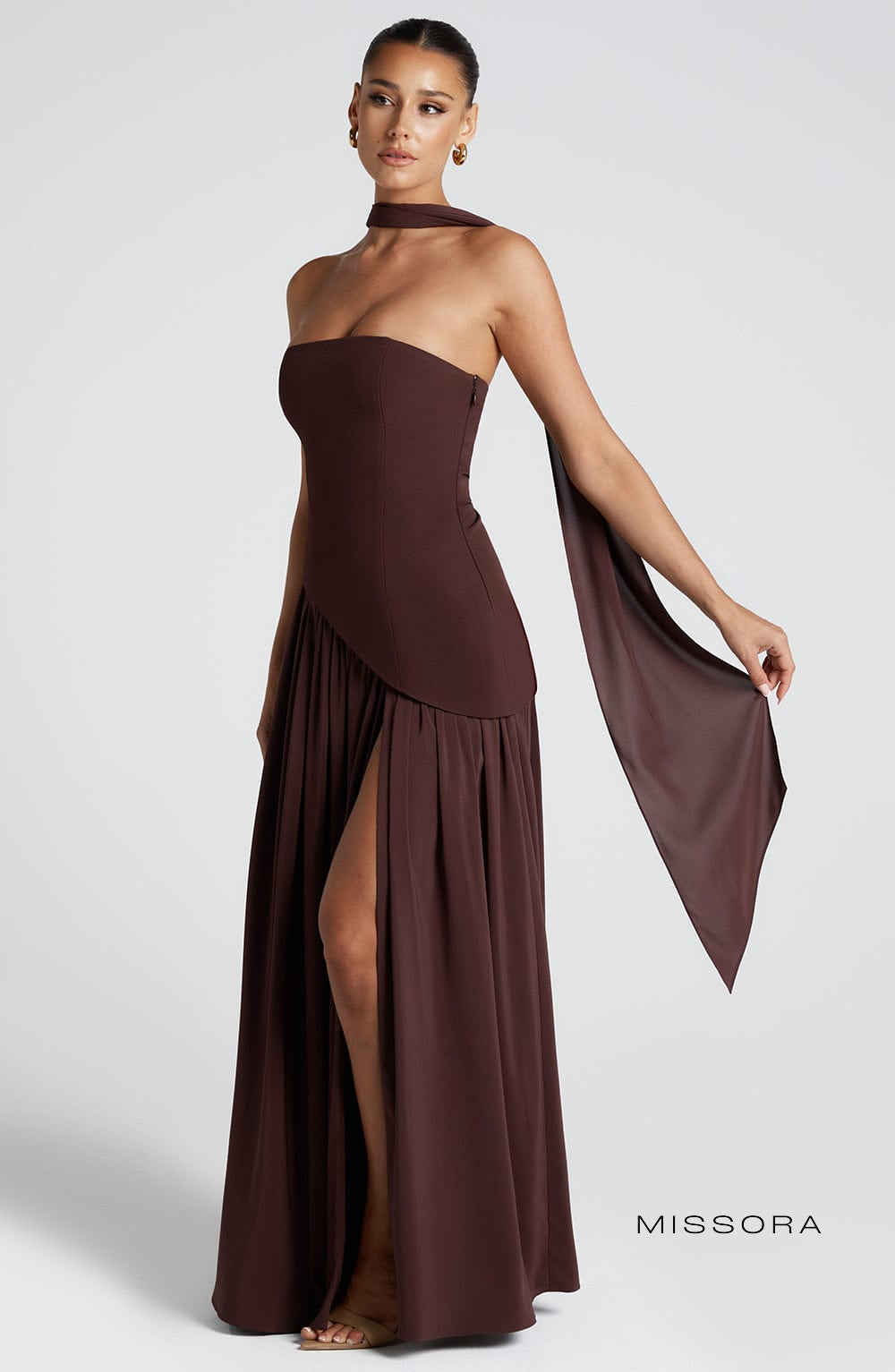Missora Maliyah Chiffon Slit Maxi Dress - Plum Brown