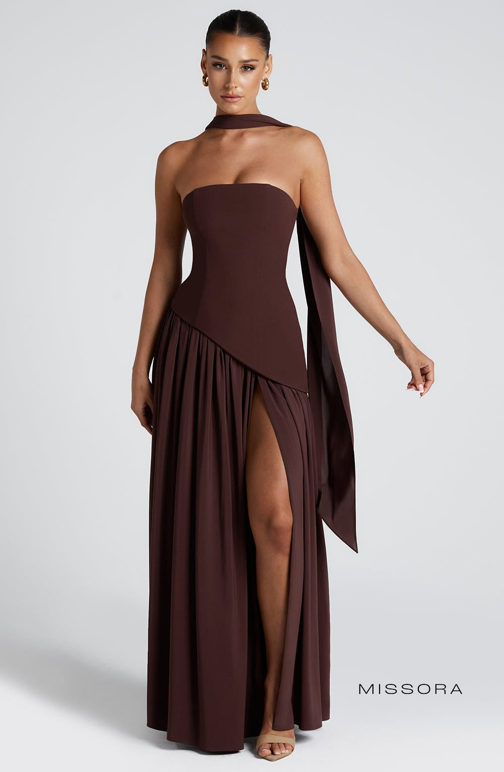 Missora Maliyah Chiffon Slit Maxi Dress - Plum Brown