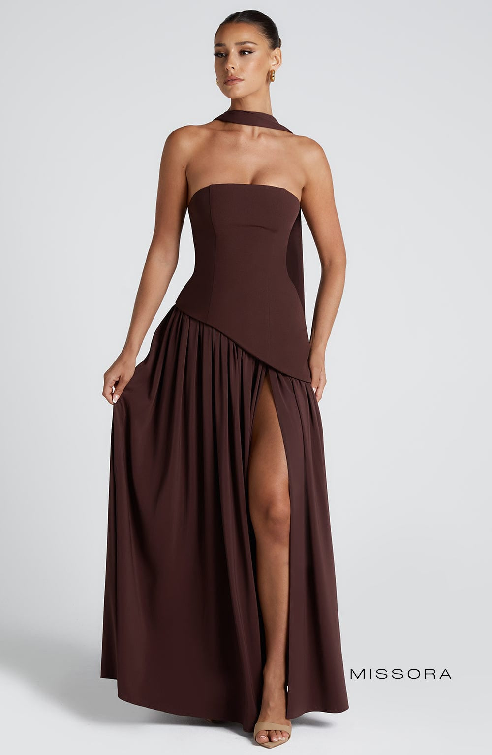 Missora Maliyah Chiffon Slit Maxi Dress - Plum Brown