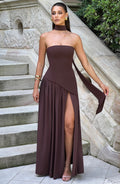 Missora Maliyah Chiffon Slit Maxi Dress - Plum Brown