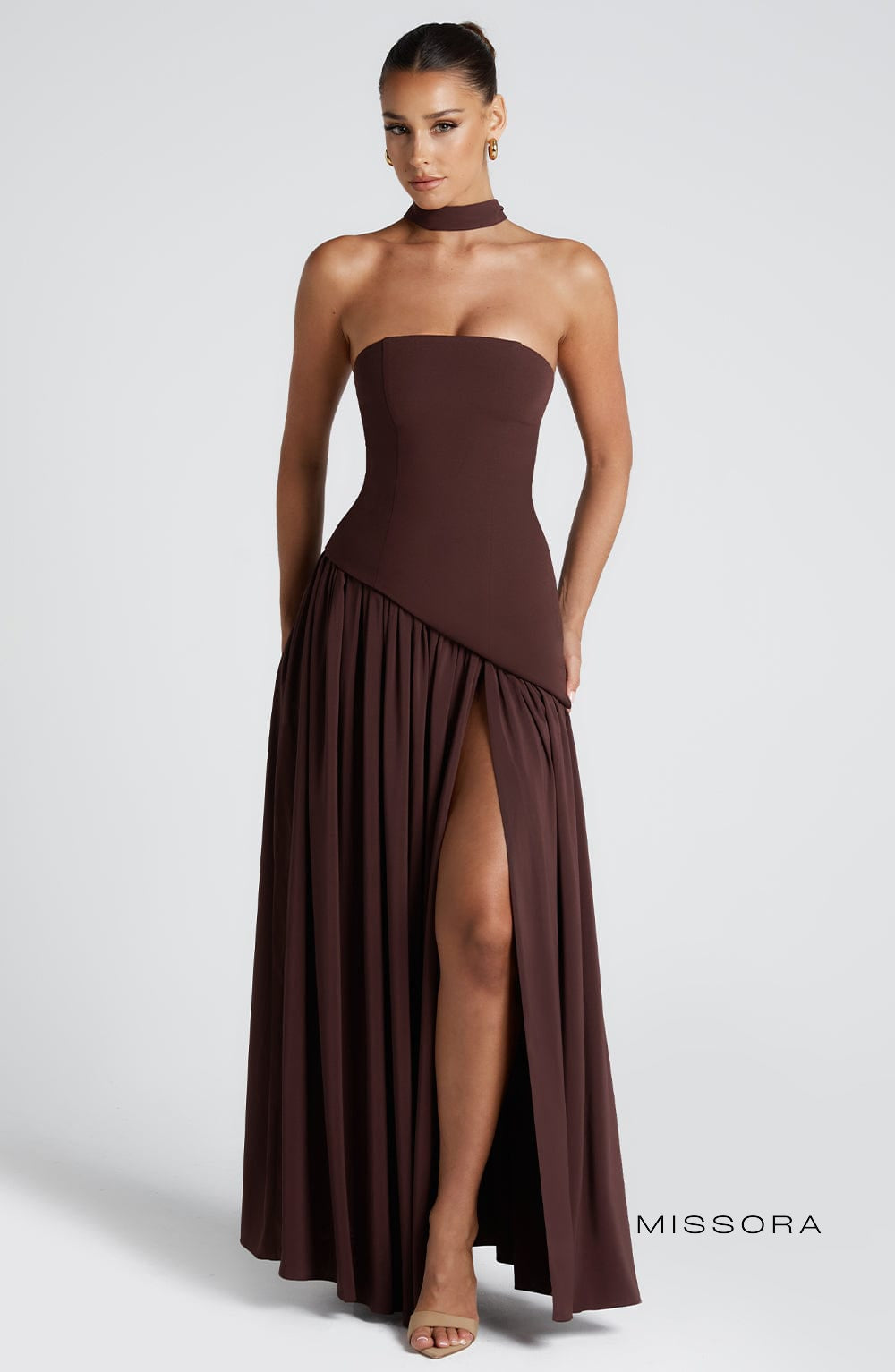 Missora Maliyah Chiffon Slit Maxi Dress - Plum Brown