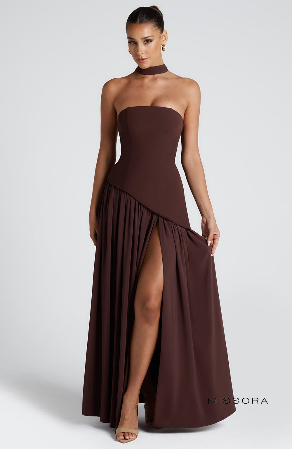 Missora Maliyah Chiffon Slit Maxi Dress - Plum Brown
