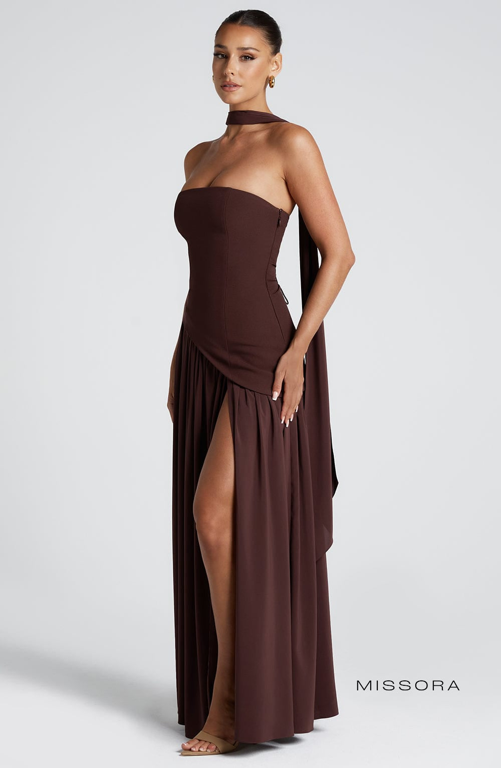 Missora Maliyah Chiffon Slit Maxi Dress - Plum Brown