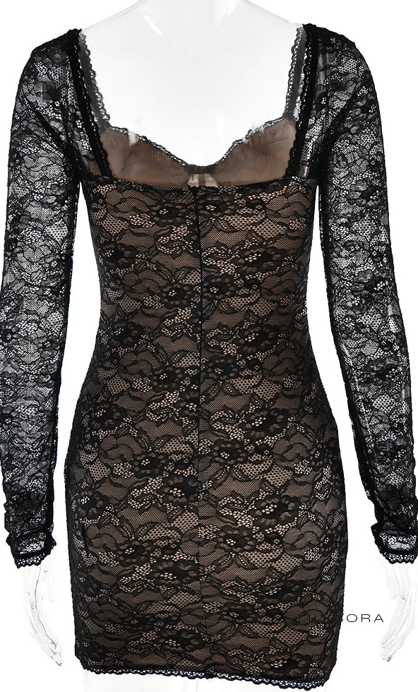 Mattison Dantel Desenli Açık Sırt Mini Elbise [IZFBWPSS]