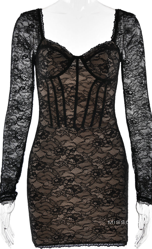 Mattison Dantel Desenli Açık Sırt Mini Elbise [M8H2W3JZ]