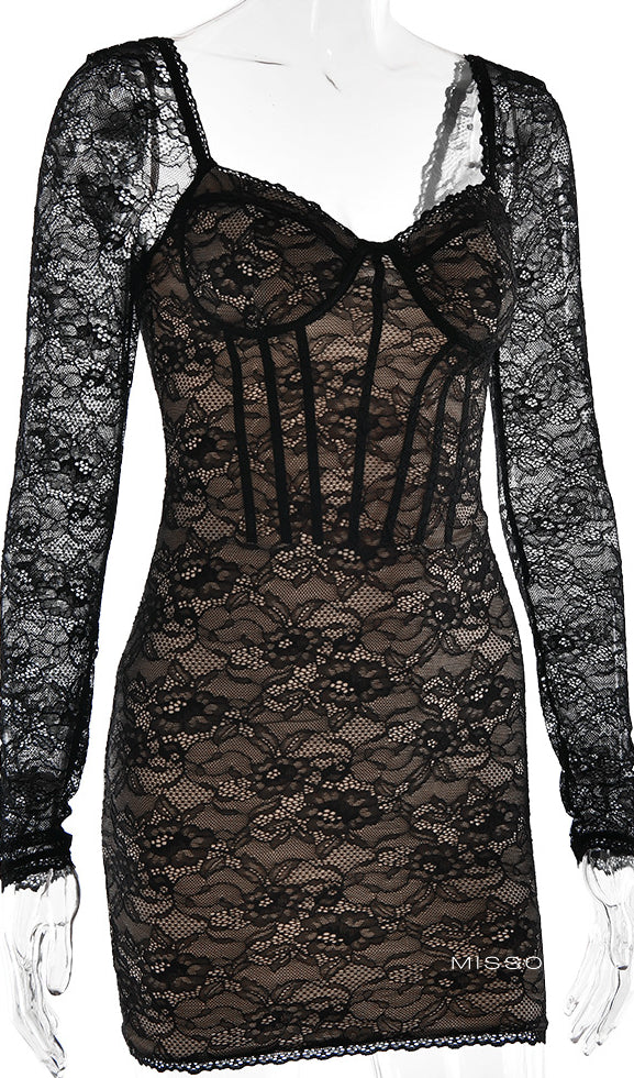 Mattison Dantel Desenli Açık Sırt Mini Elbise [RYPPZ4ET]