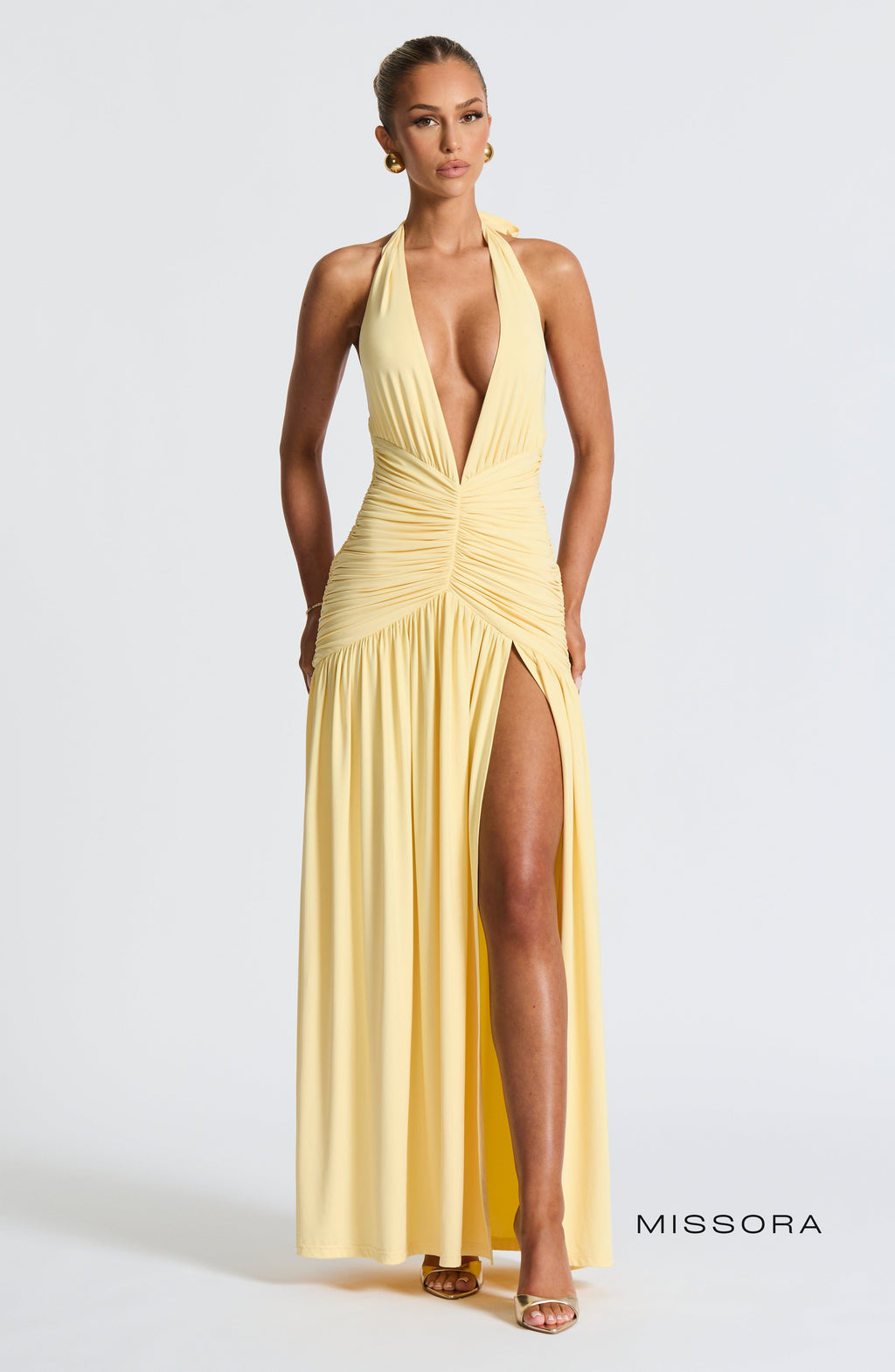 Missora Melania Ruched Halter Maxi Dress