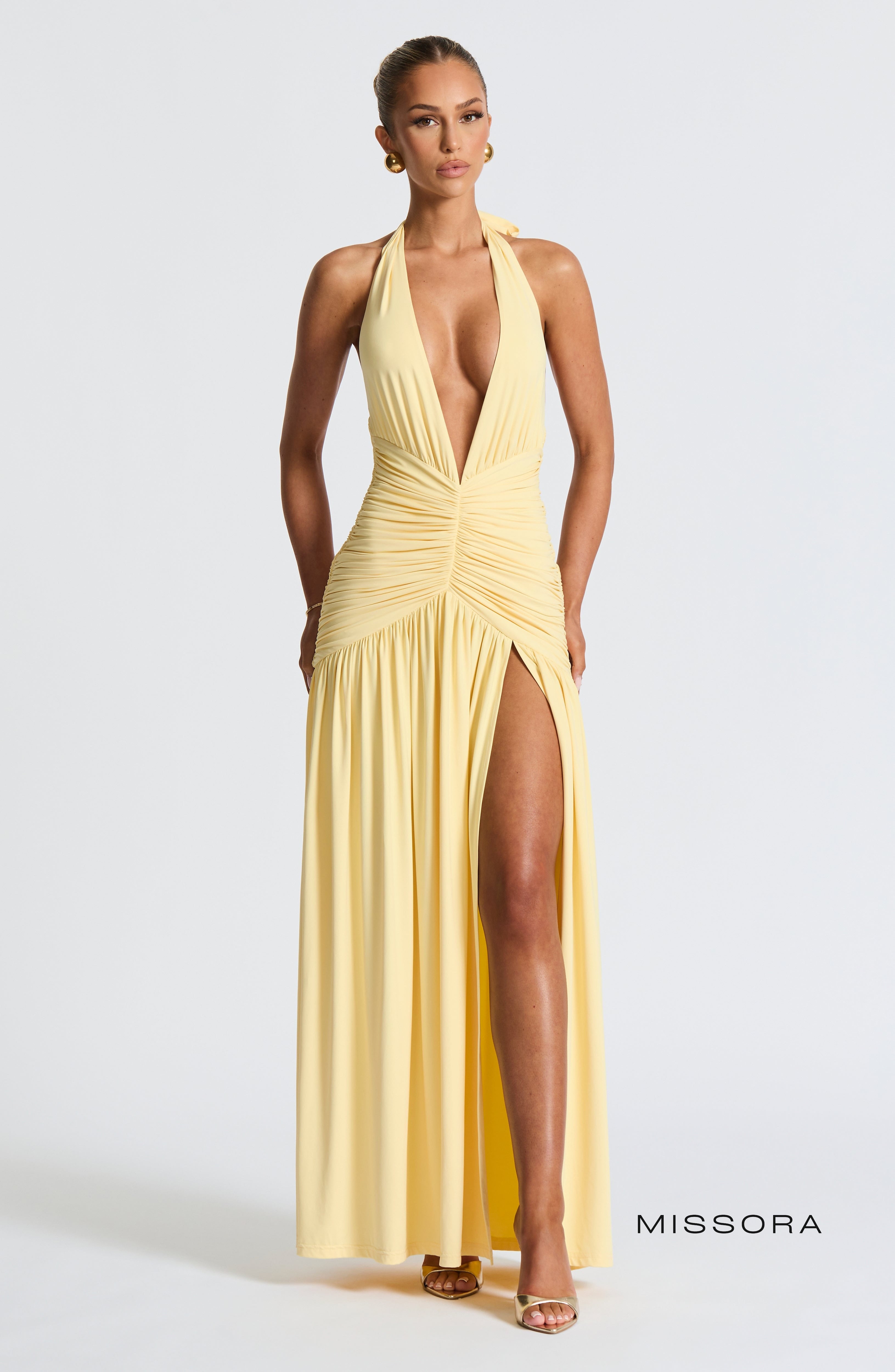 Missora Melania Ruched Halter Maxi Dress