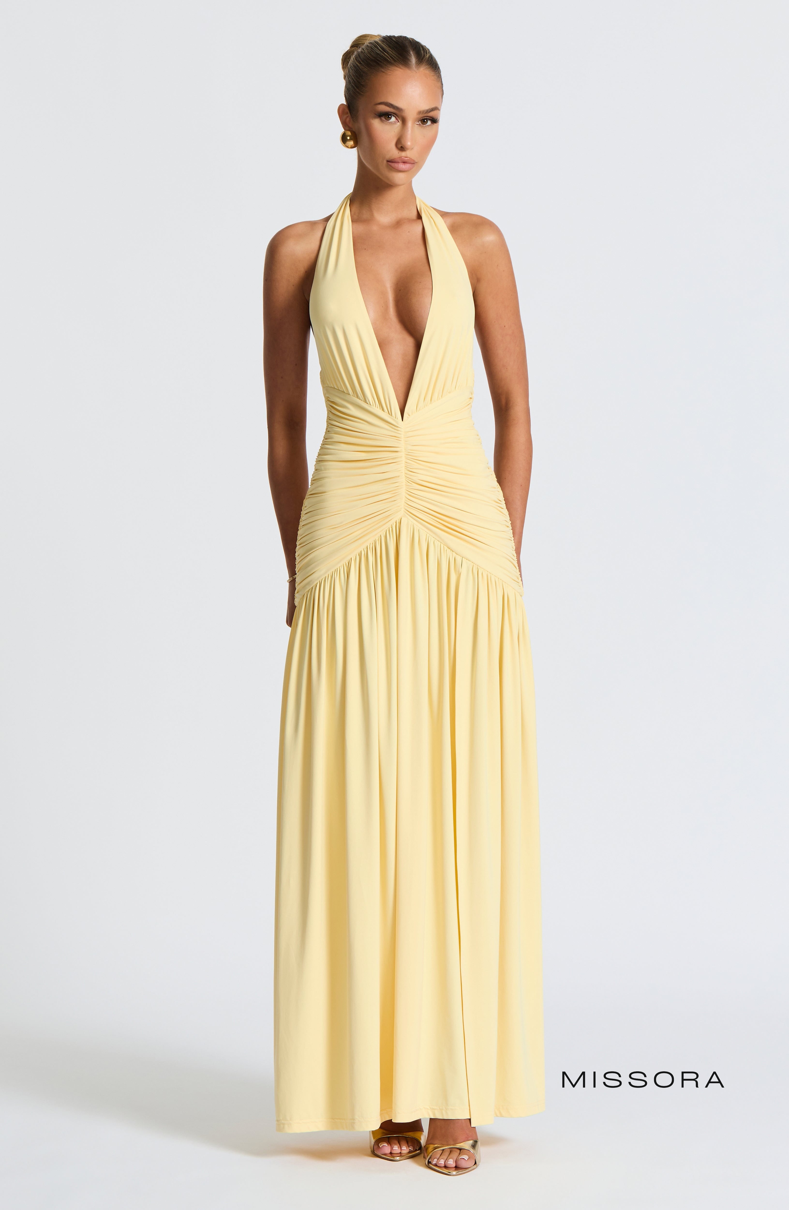 Missora Melania Ruched Halter Maxi Dress