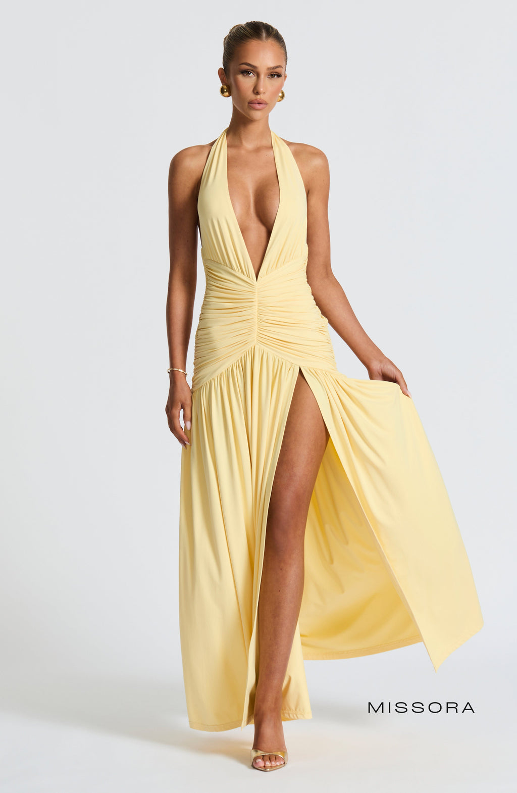 Missora Melania Ruched Halter Maxi Dress