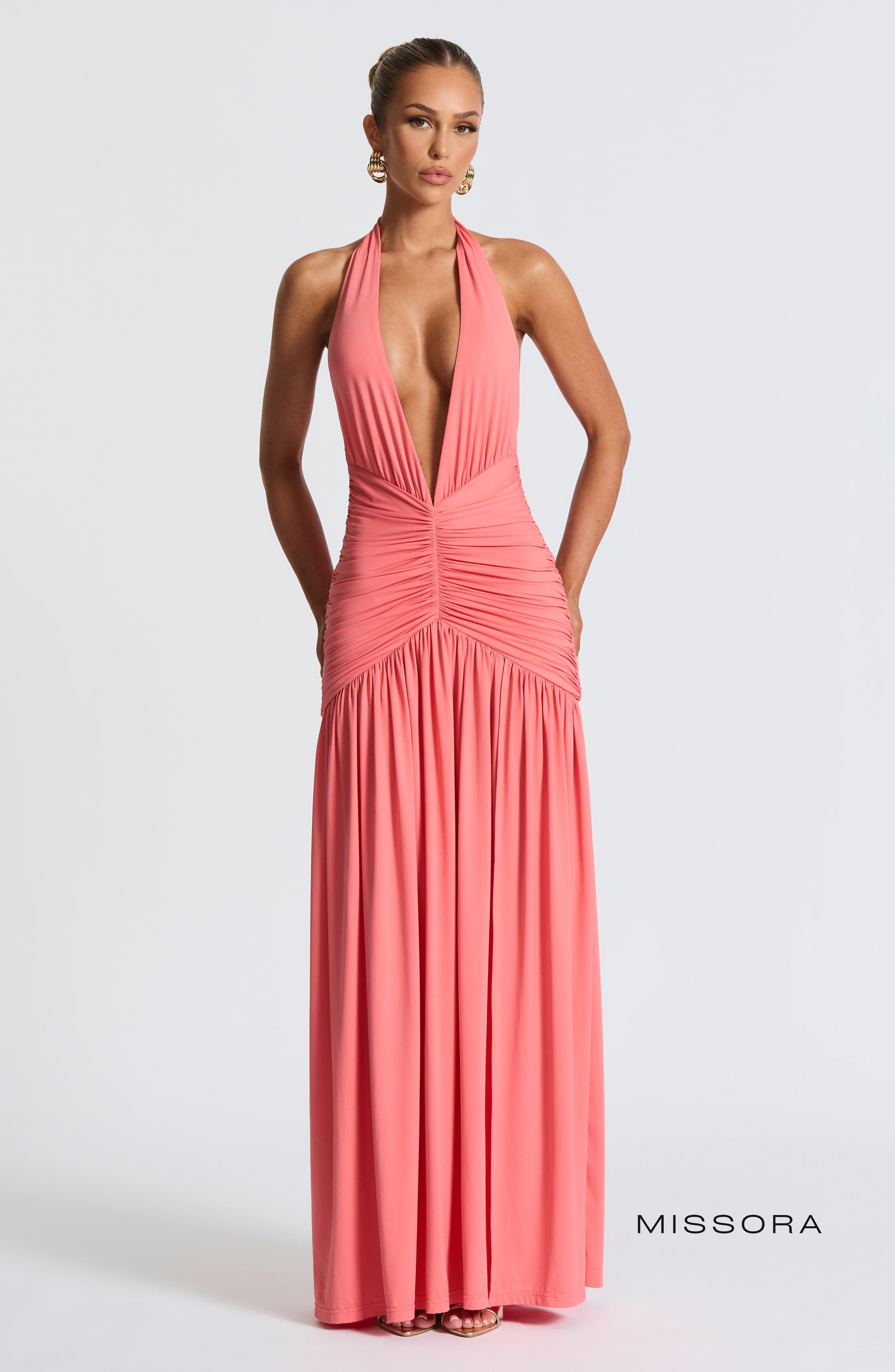Missora Melania Ruched Slit Maxi Dress
