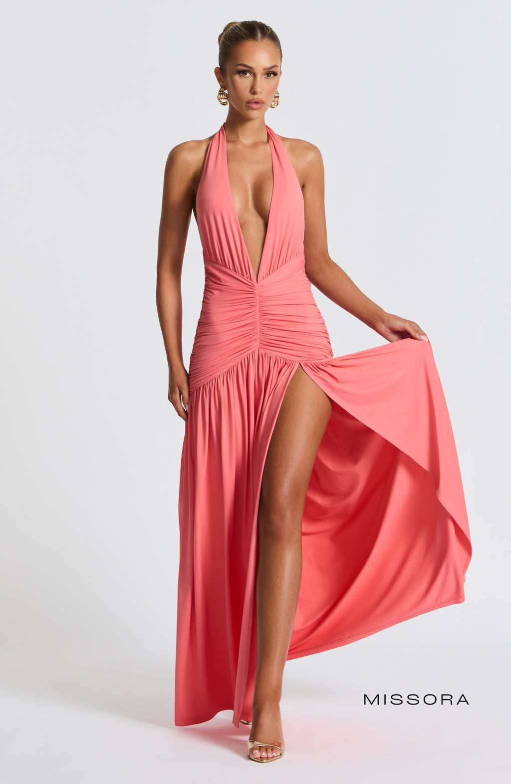 Missora Melania Ruched Slit Maxi Dress